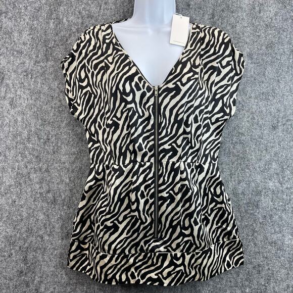 Walter Blouse Silk Satin Animal Size Medium V-neck Zipped down - Picture 1 of 10